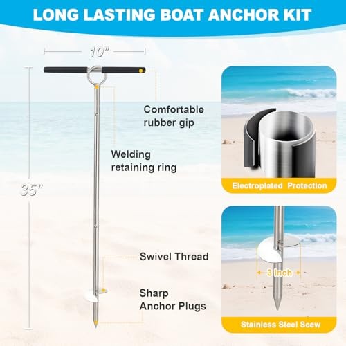 Sand Anchor for Boat, Stainless Steel Shallow Water Anchor, 35″ Boat Sand