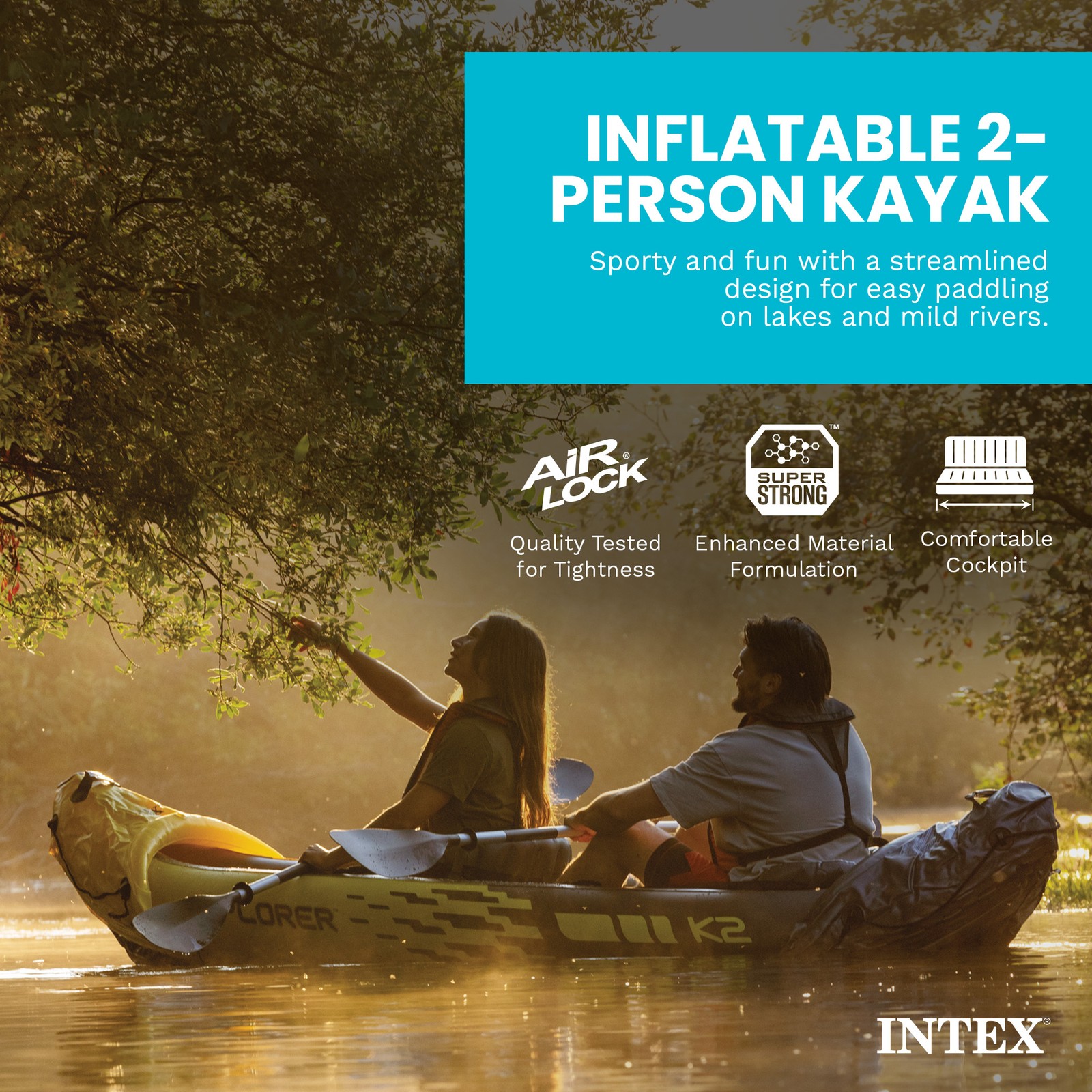 INTEX Explorer K2 Inflatable Kayak w/ Aluminum Oars & Pump,Yellow (Open Box)