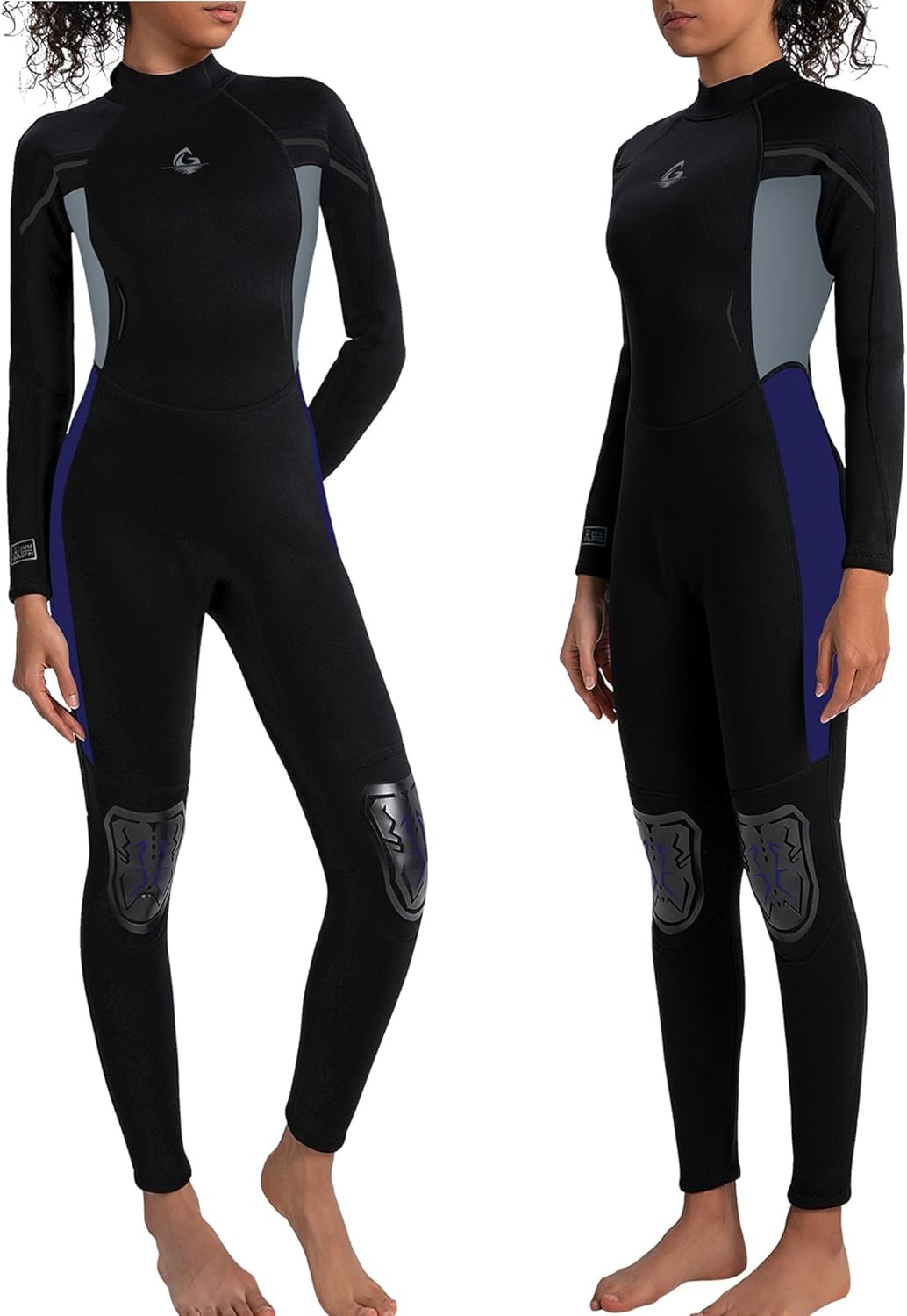 Goldfin Full Wetsuit Womens medium Black Teal Neoprene Back Zip Surf Dive