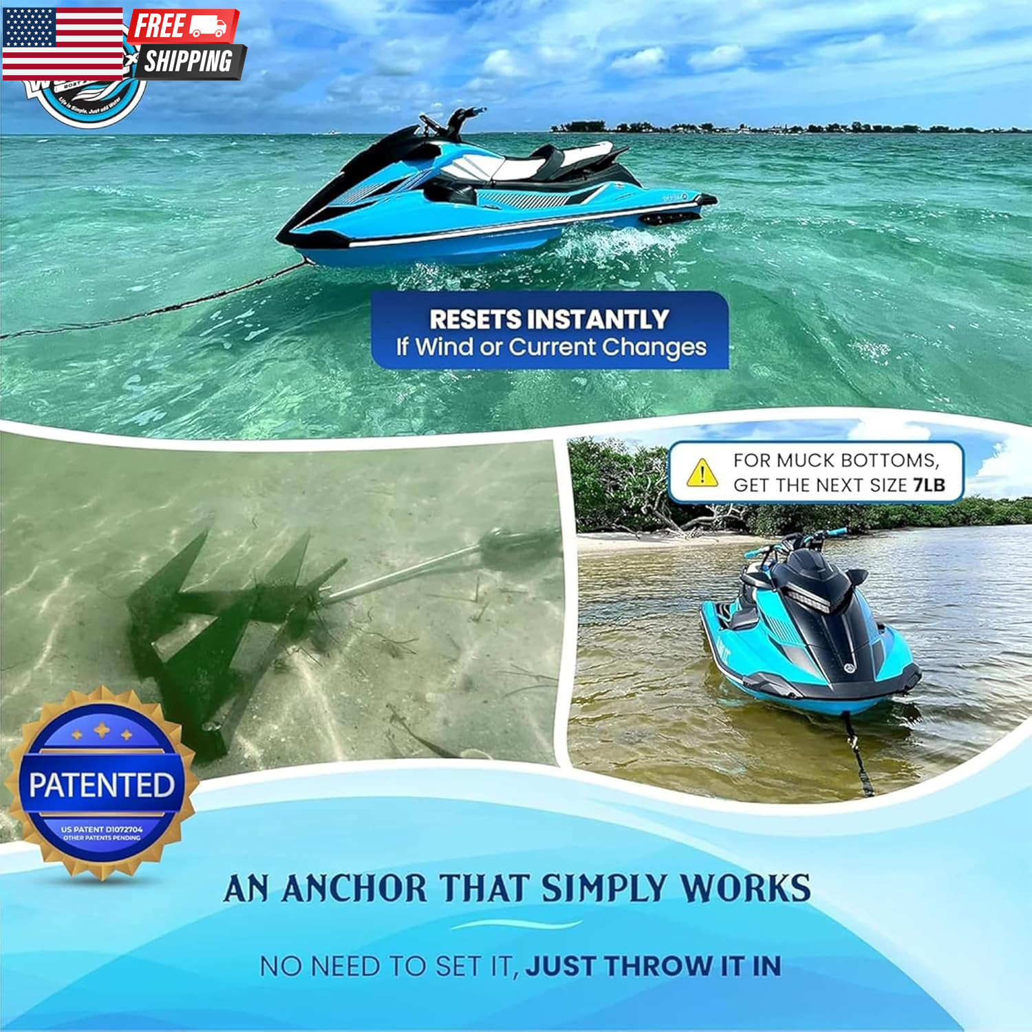Trianchor – Stainless Steel Folding PWC & Boat Anchor | Sets Instantly for Effor