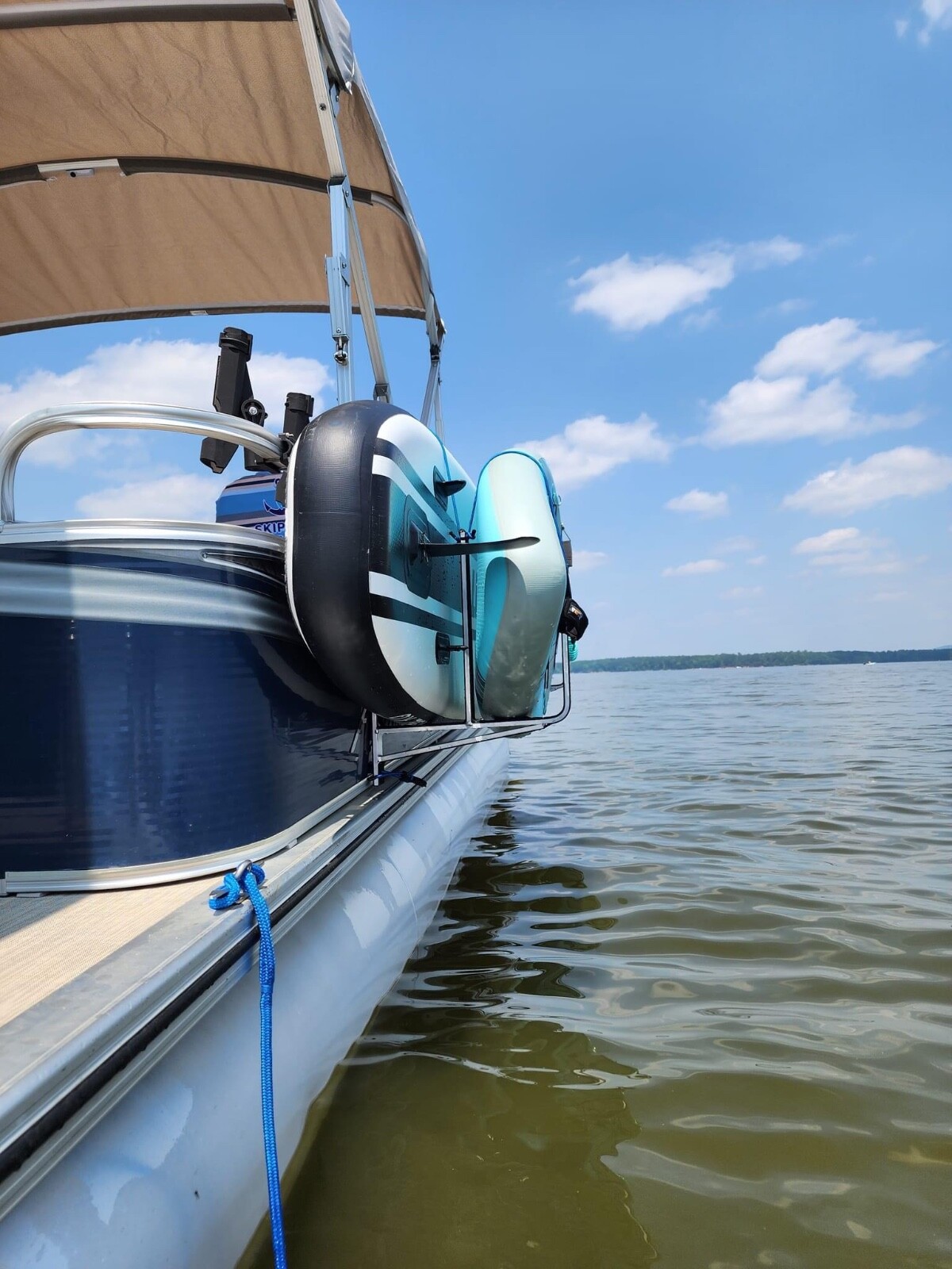 Pontoon Boat Dual Wake/Paddle Board Solution w/Storage Rack