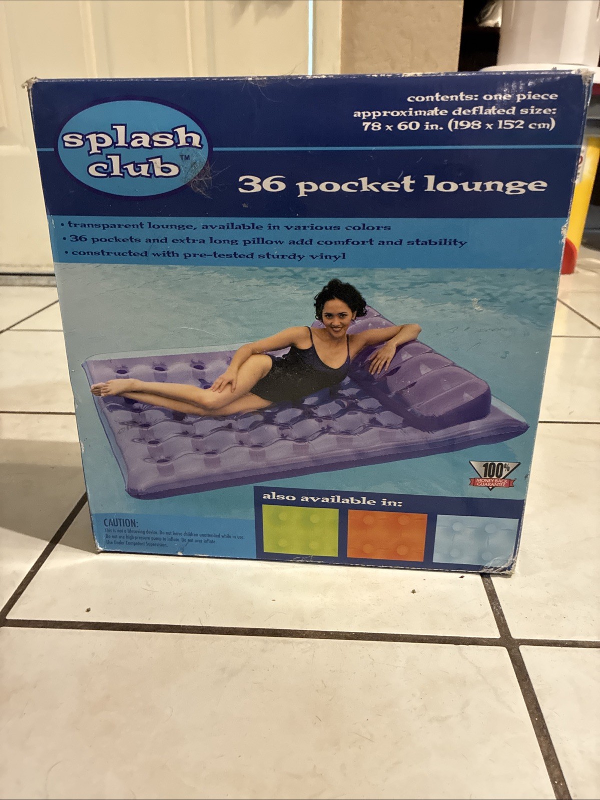 Vtg. K MART SPLASH CLUB Suntanner Lounge 78″x 60” Pool Float NIB Purple