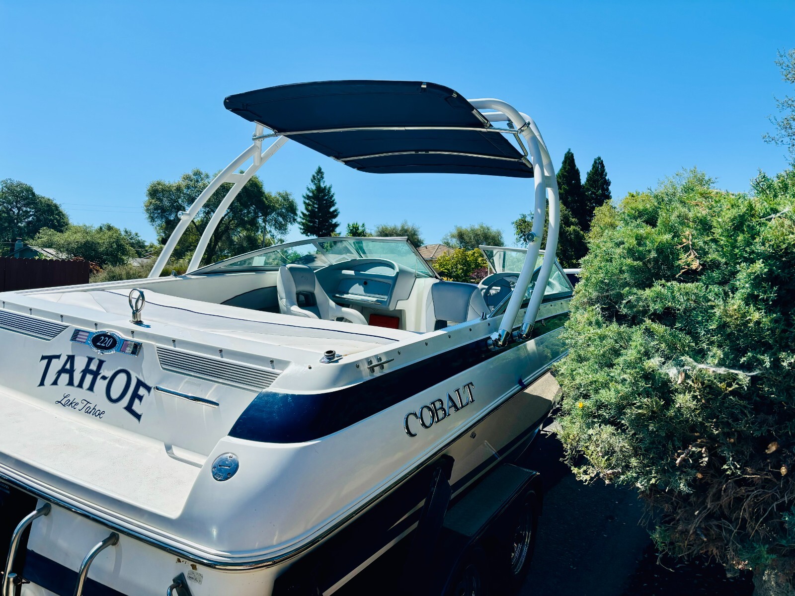 Reborn White Coated Launch Boat Wakeboard Tower Plus Pro Tower Bimini Top Pkg