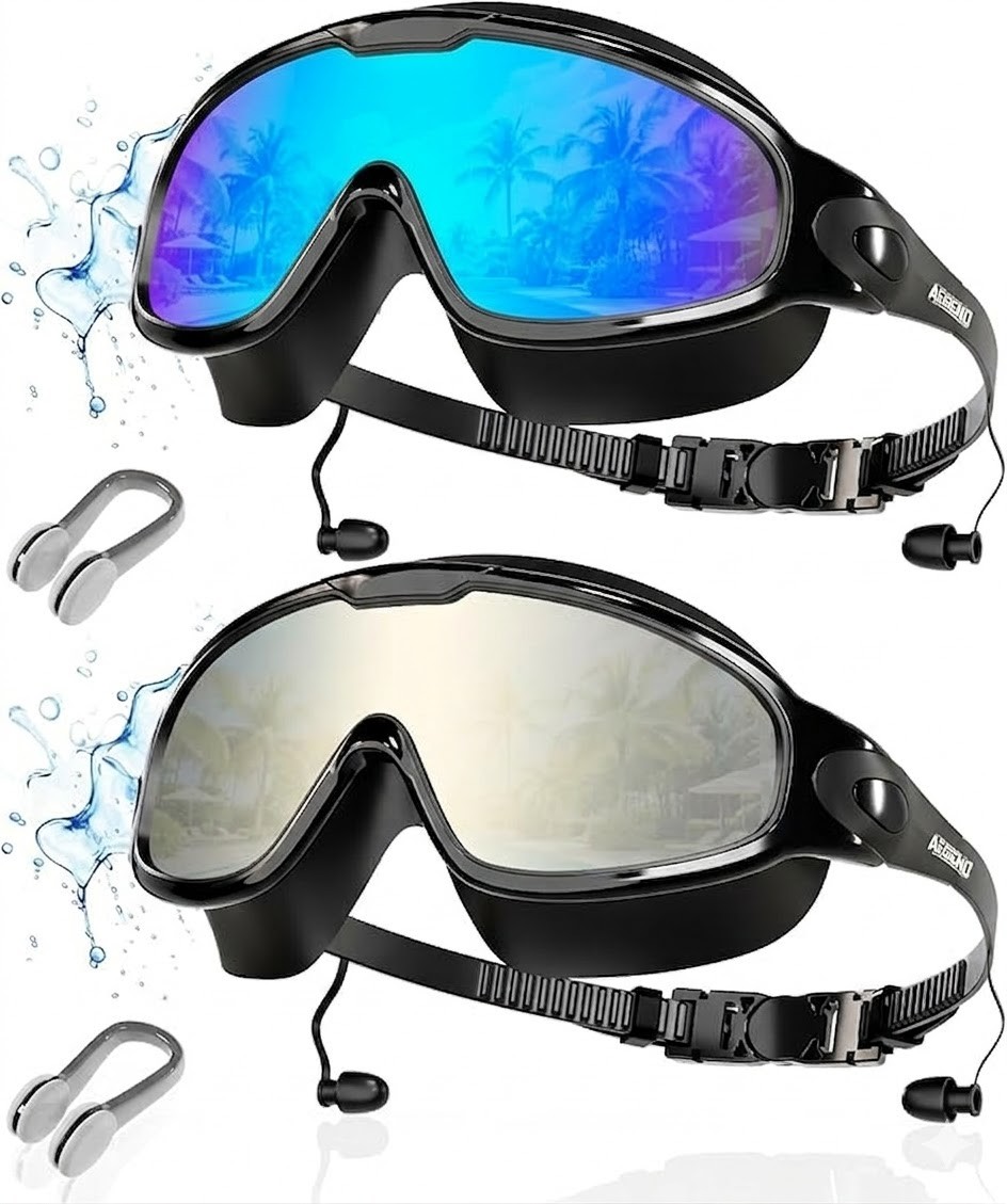 2 Pack Adult Swim Goggles No Leak Anti Fog Wide View UV Protection Men Women
