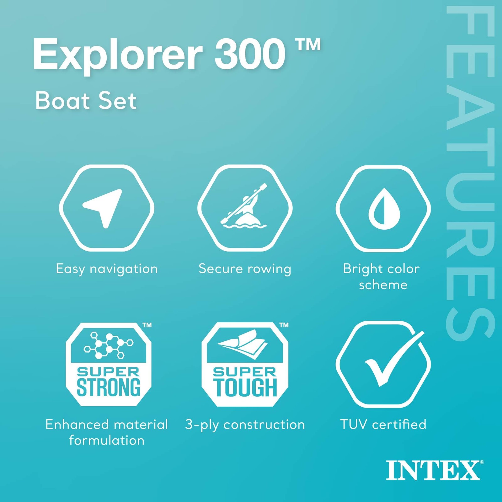 Intex Explorer 300, 3-Person Inflatable Boat Set with French Oars and High