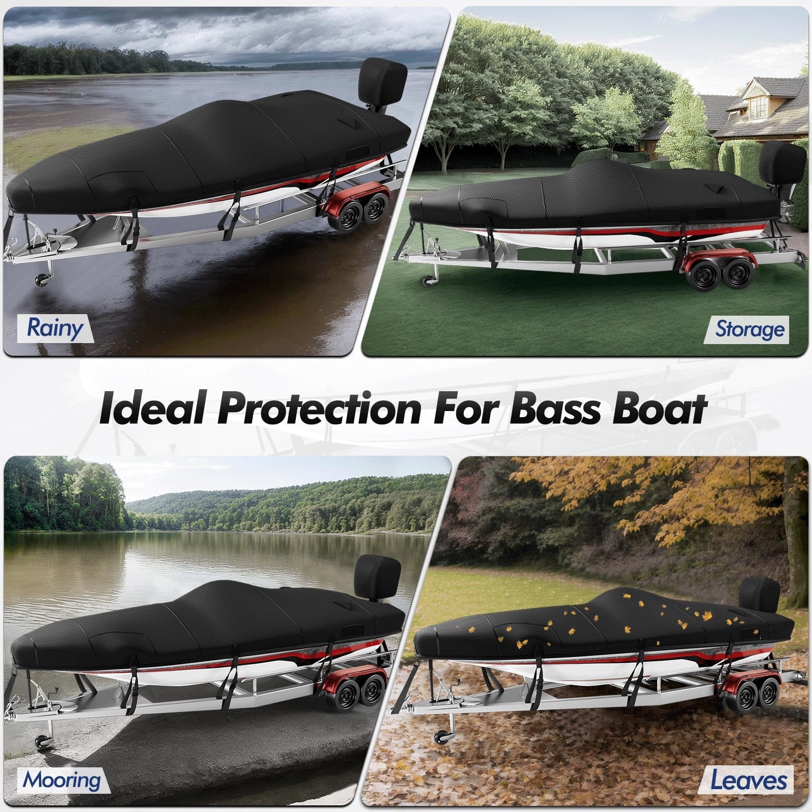 1200D Ratchet Custom Trailerable Bass Boat Cover 20-22ft,Black | Ratchet to F…