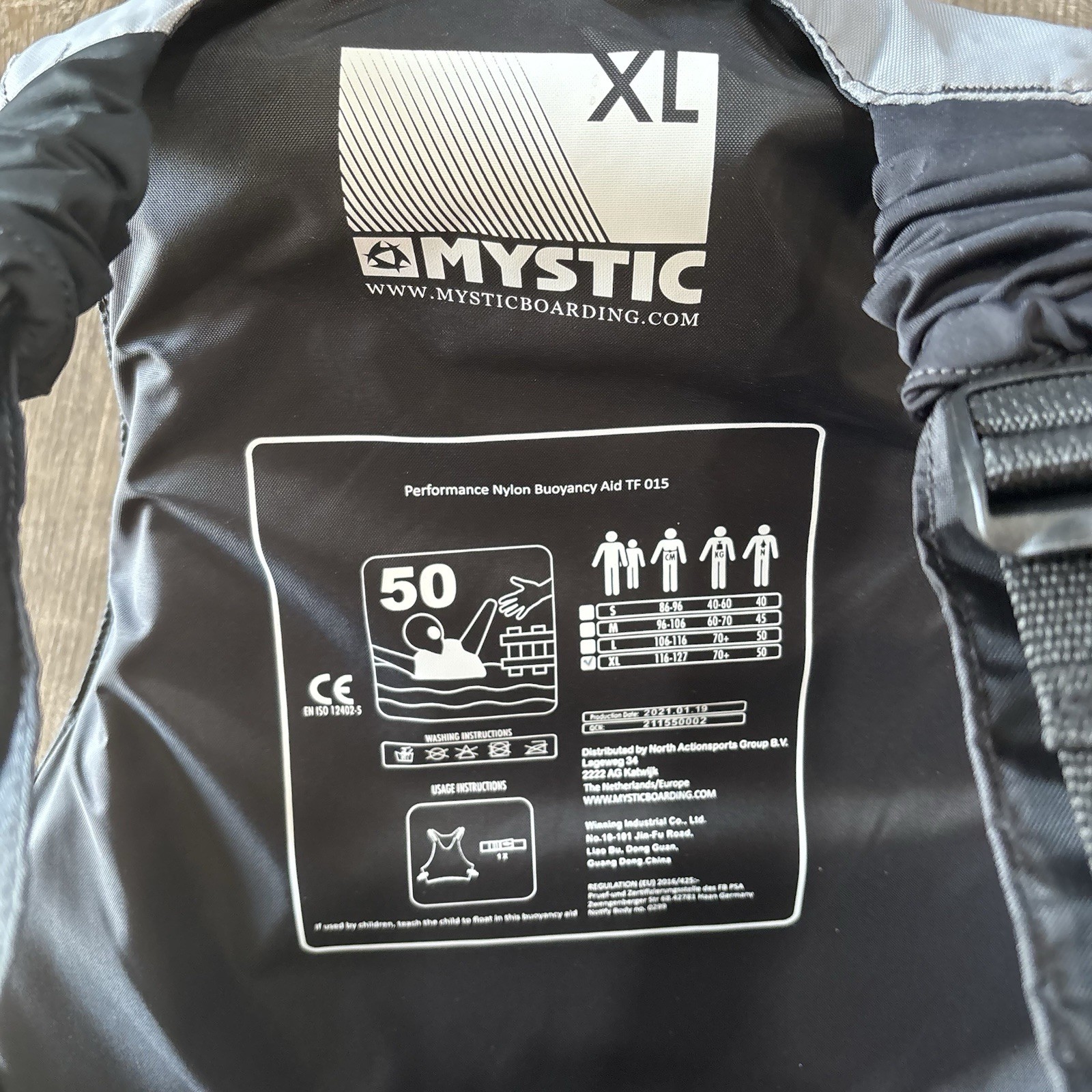 Mystic Performance Nylon Buoyancy Aid TF 015 Life Vest Black Grey Size XL 50N