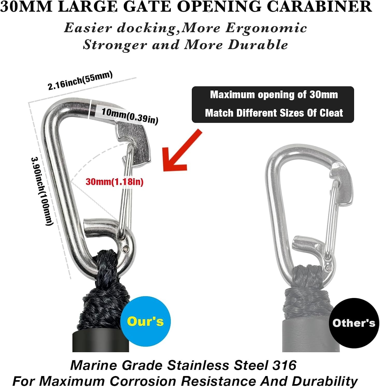 4FT Anchor Bungee Line Bigger 316 Stainless Clip Boat Bungee Dock 4Feet Black