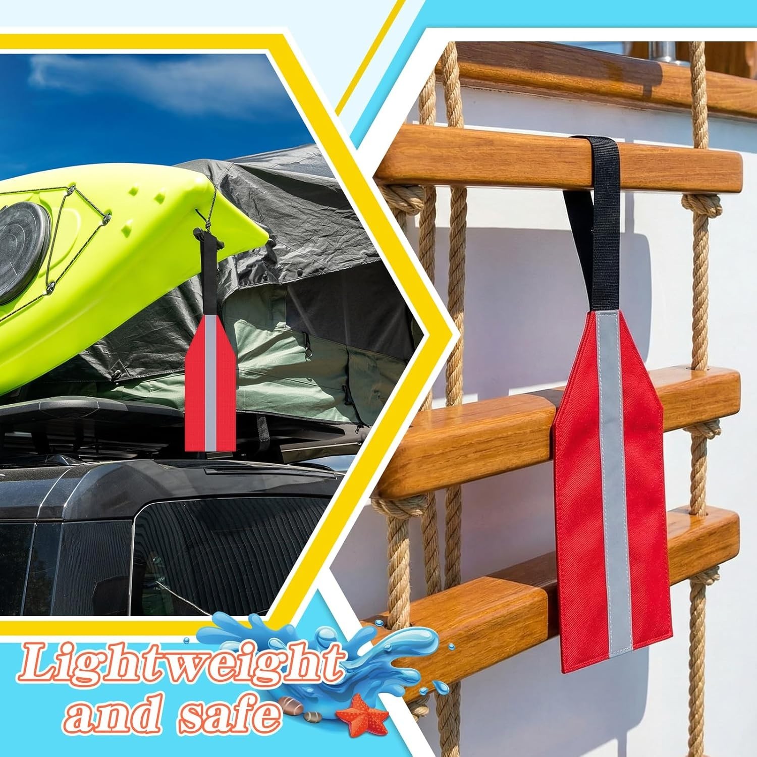 2-Piece Waterproof Kayak Safety Flag Set with Reflective Strip for Visibility