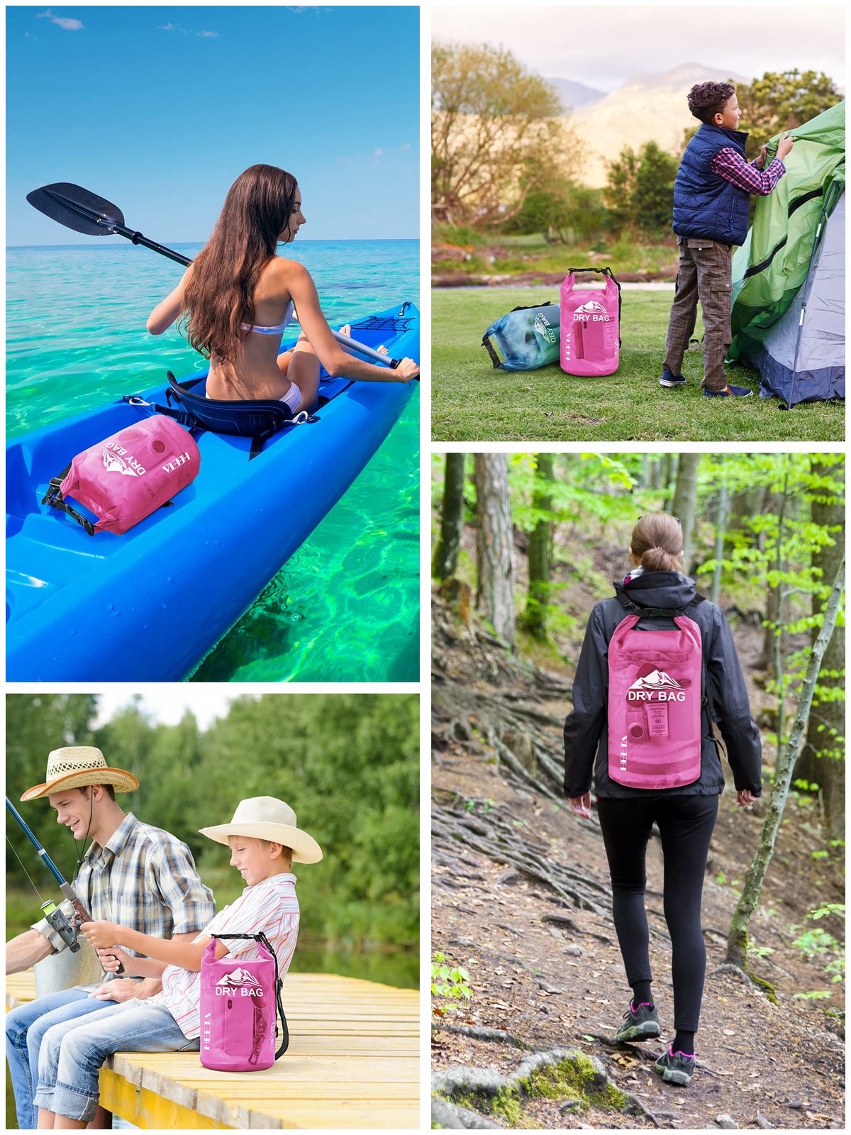 HEETA Dry Bag Waterproof for Women Men, Roll Top Lightweight 5L, Rose Red