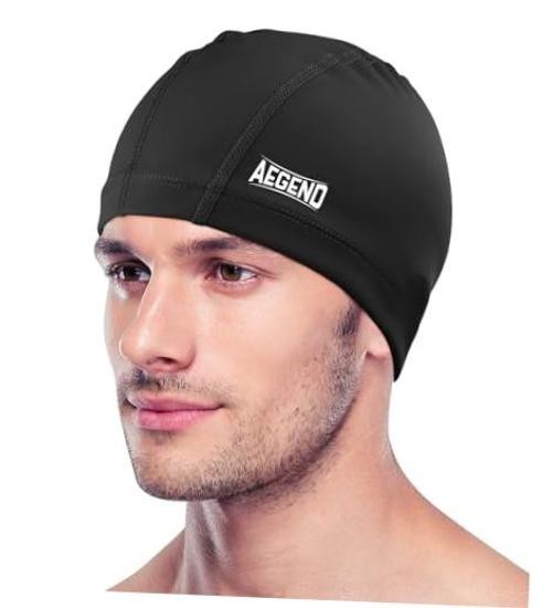 Fabric Swim Cap, Silicone Waterproof Layer – Breathable Medium 1 Pack-Black