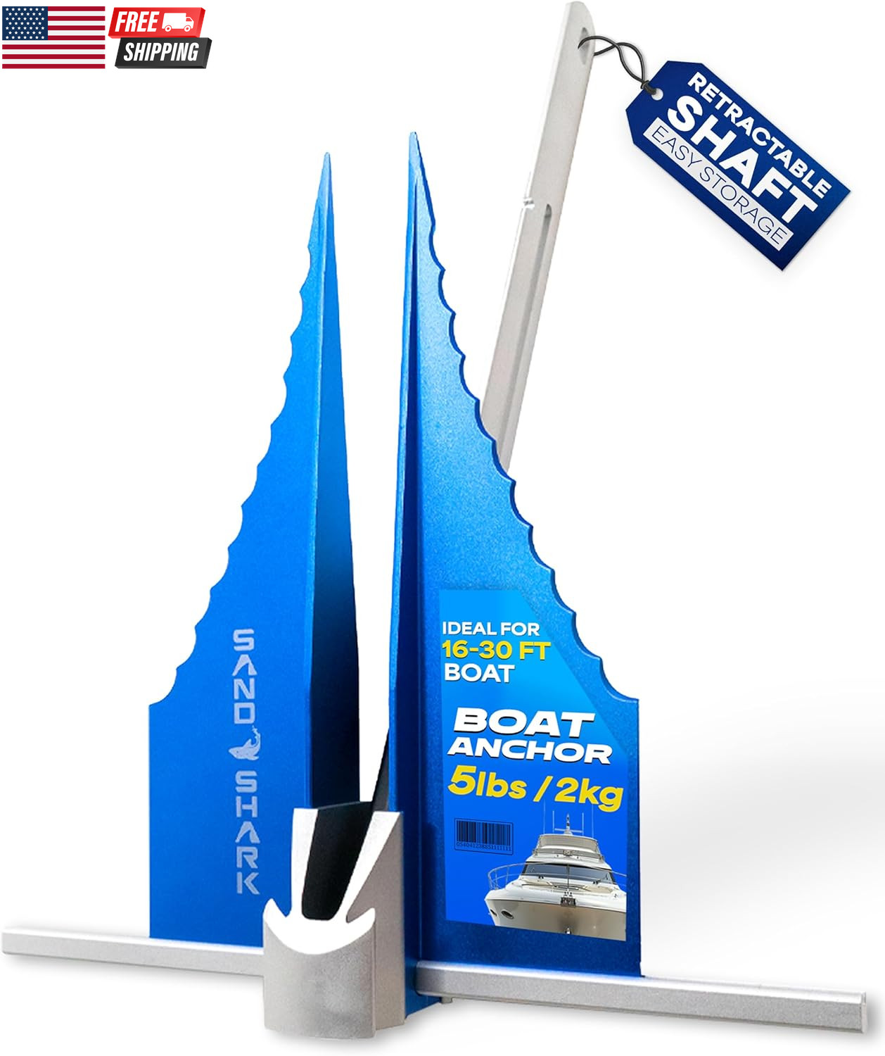 Sandshark Premium Fluke Anchor-Retractable Shaft Easy Storage-Aluminum Pontoon B