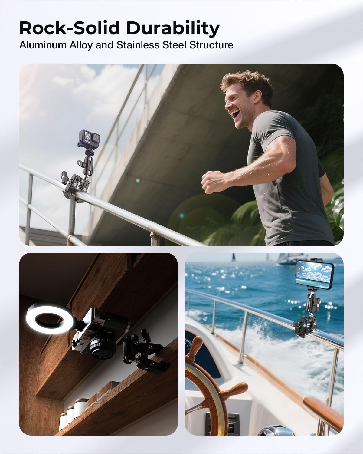 Super Clamp Camera Mount, 360° Dual Ballhead Magic Arm, 1/4″-20 & Black