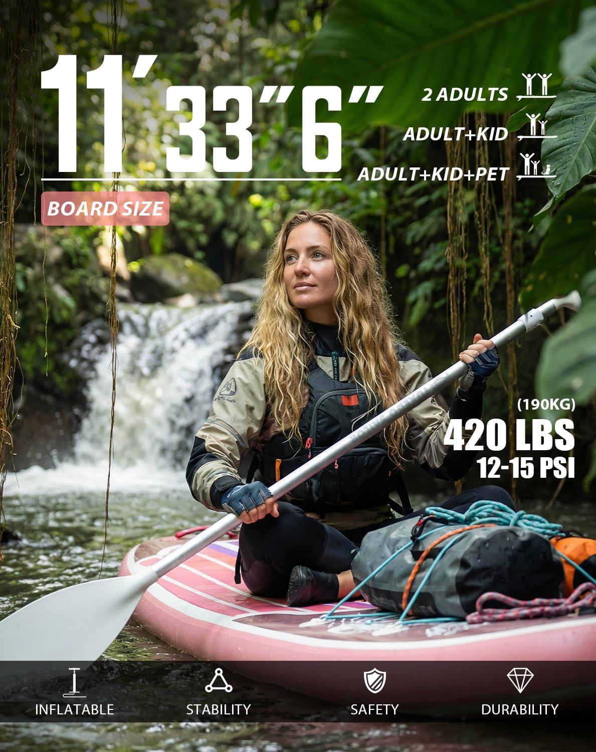 10’6″/11′ Inflatable Stand up Paddle Board with SUP Accessories, Anti-Slip EVA D