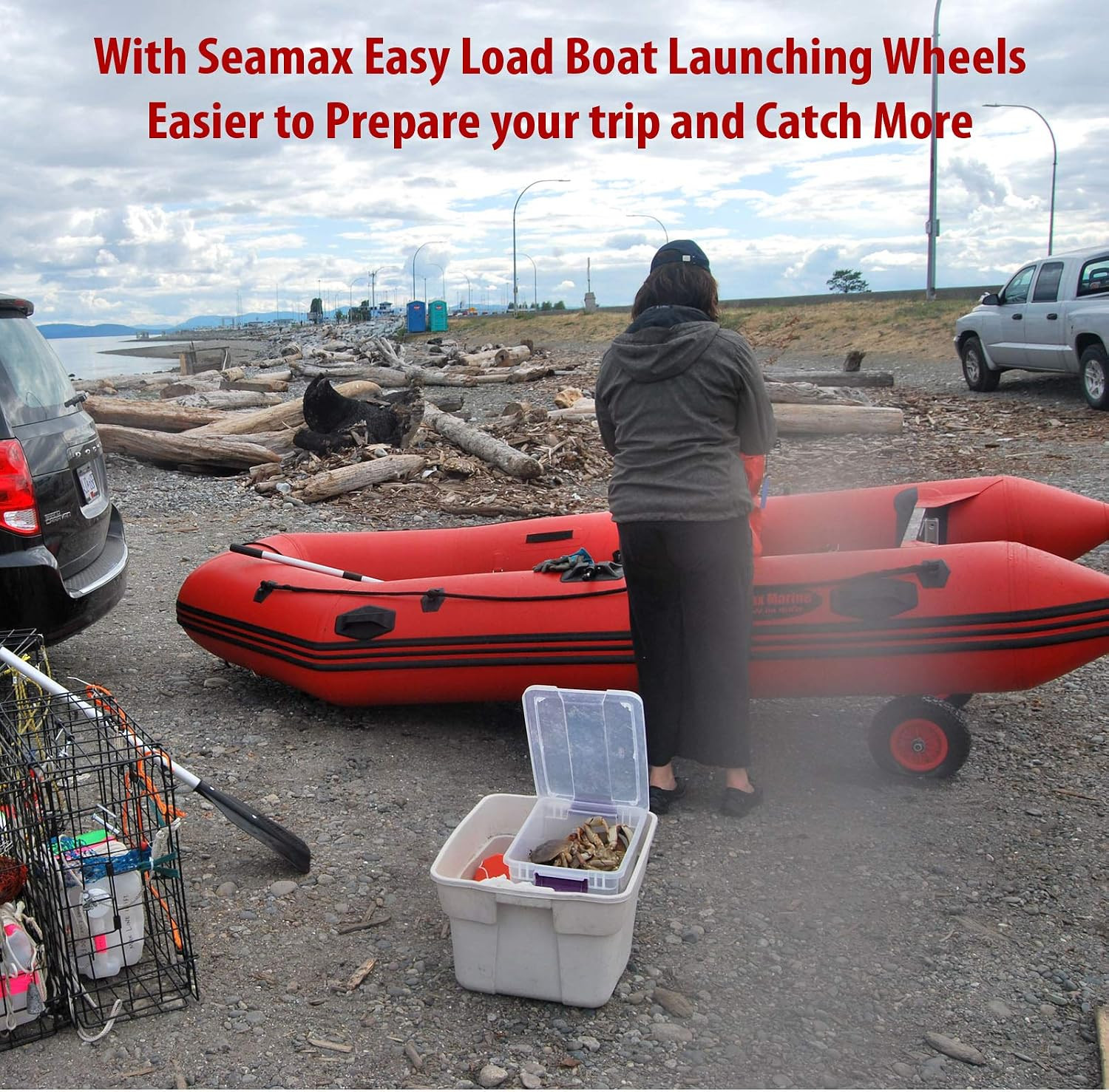 EZ Load Boat Launching Wheels Set for Inflatable Boat & Aluminum Boat, Support M