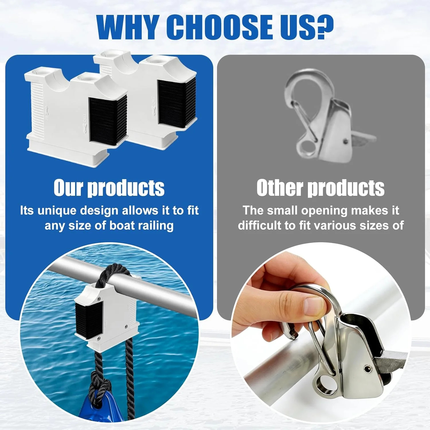 Boat Fender Hanger, Boat Rail and Cleat Fender Clips 2 Pack White, Quick Connect