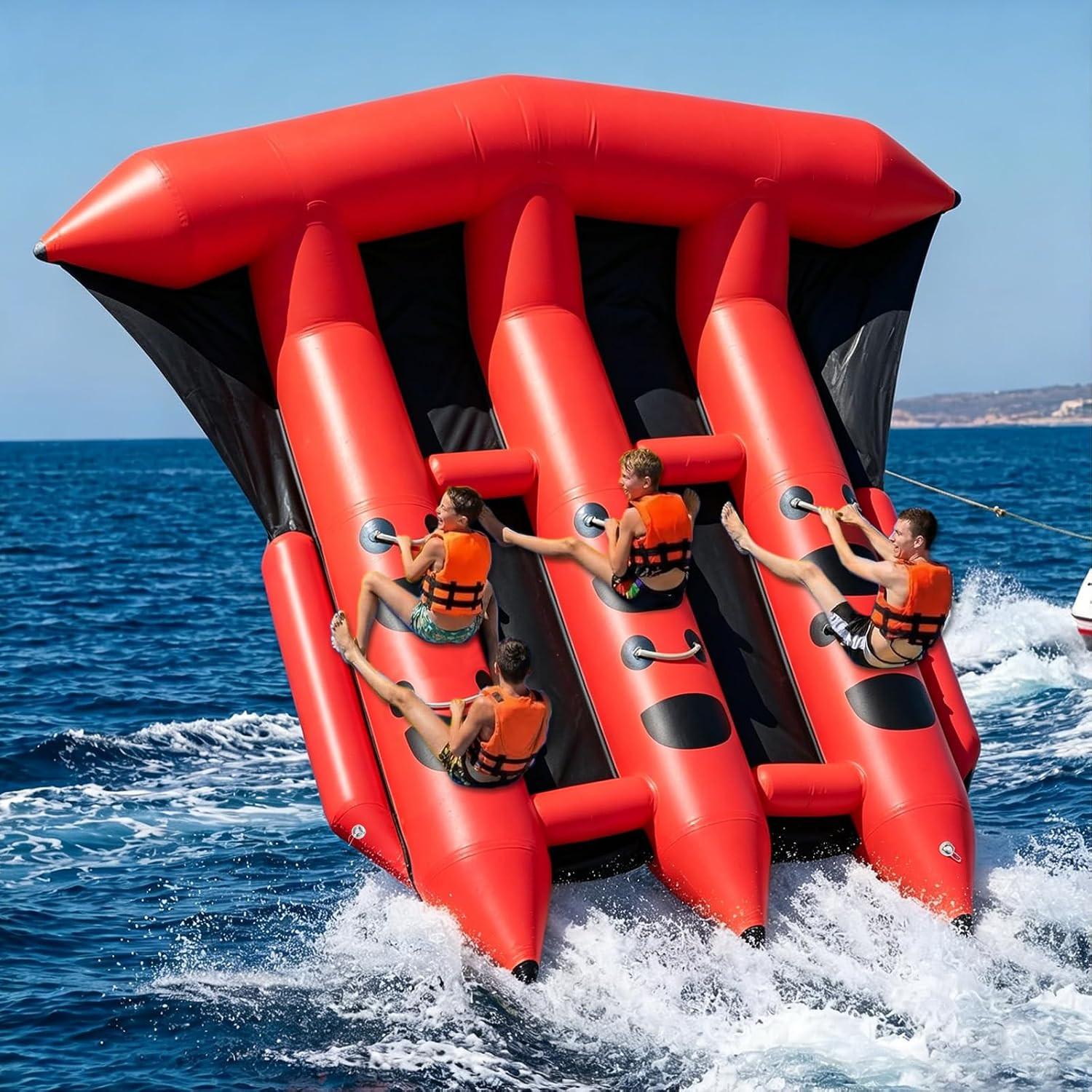Towable Inflatable Boat Tube 2-6 Person Flying Tube w/Electric Pump Handles