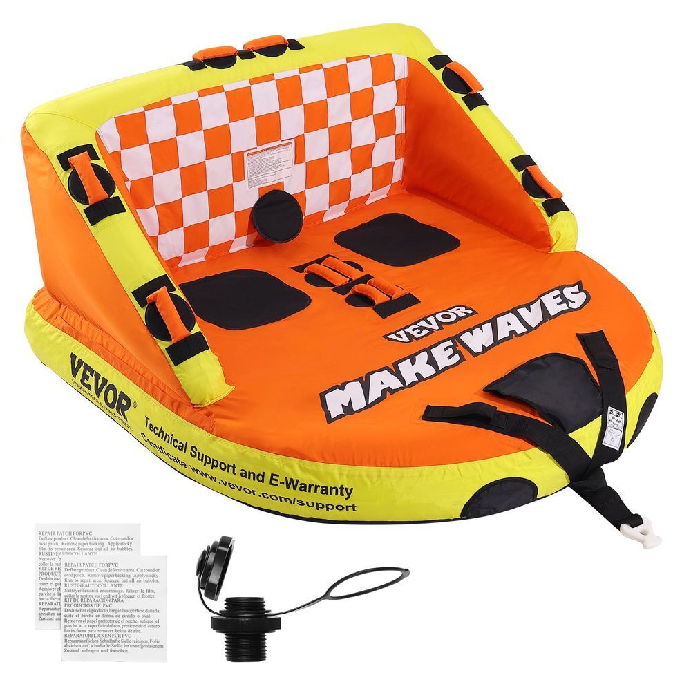 Towable Tube for Boating 1-2 Rider 340lbs Water Sport Tube w/Deck Seats&Backrest