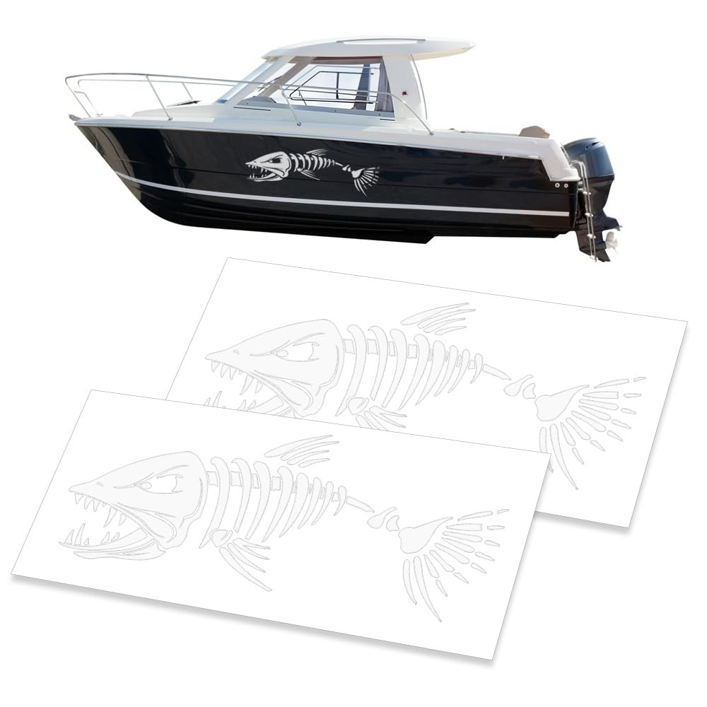 8″ W x 28″ L Large Size Boat Skeleton Fish Decals – Marine Shark Bone Decorat…