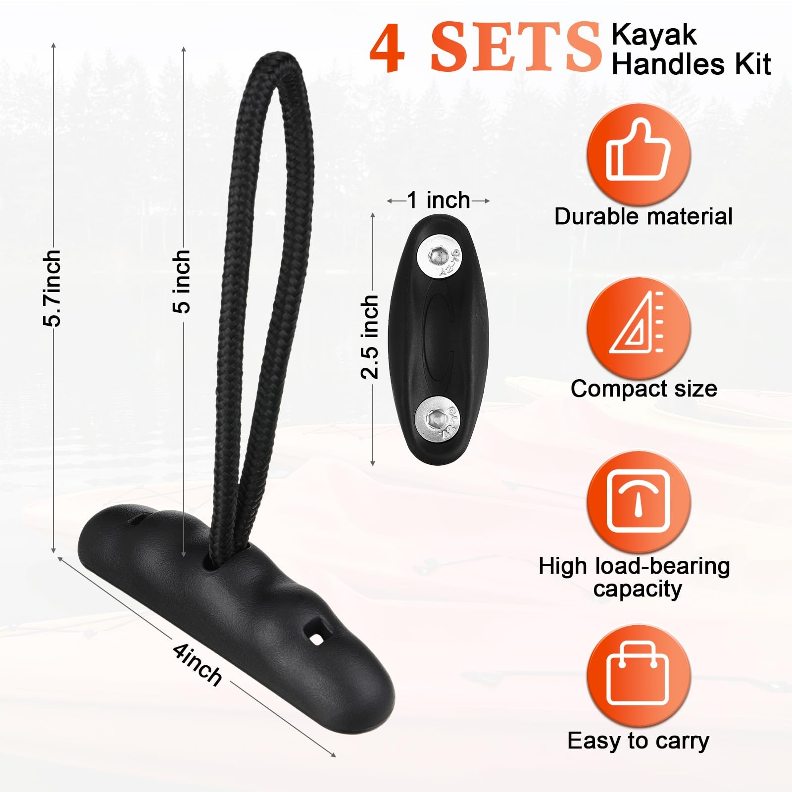 4 PCS Kayak Handles Kit Canoe Carry Pull T Handle Cord Pad Eyes Screws Tools