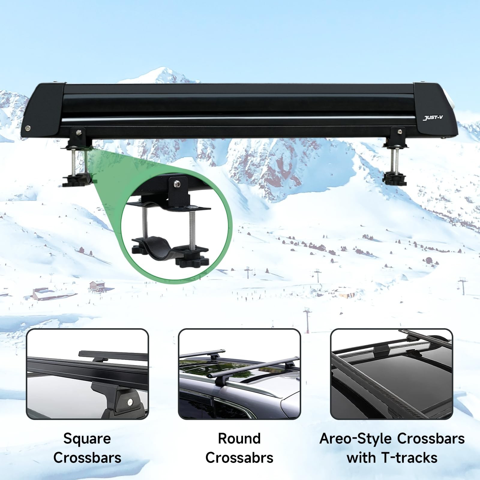 Just-V 33” Aluminum Universal Ski Roof Rack Car Rack Carrier for Skis, Snowb…
