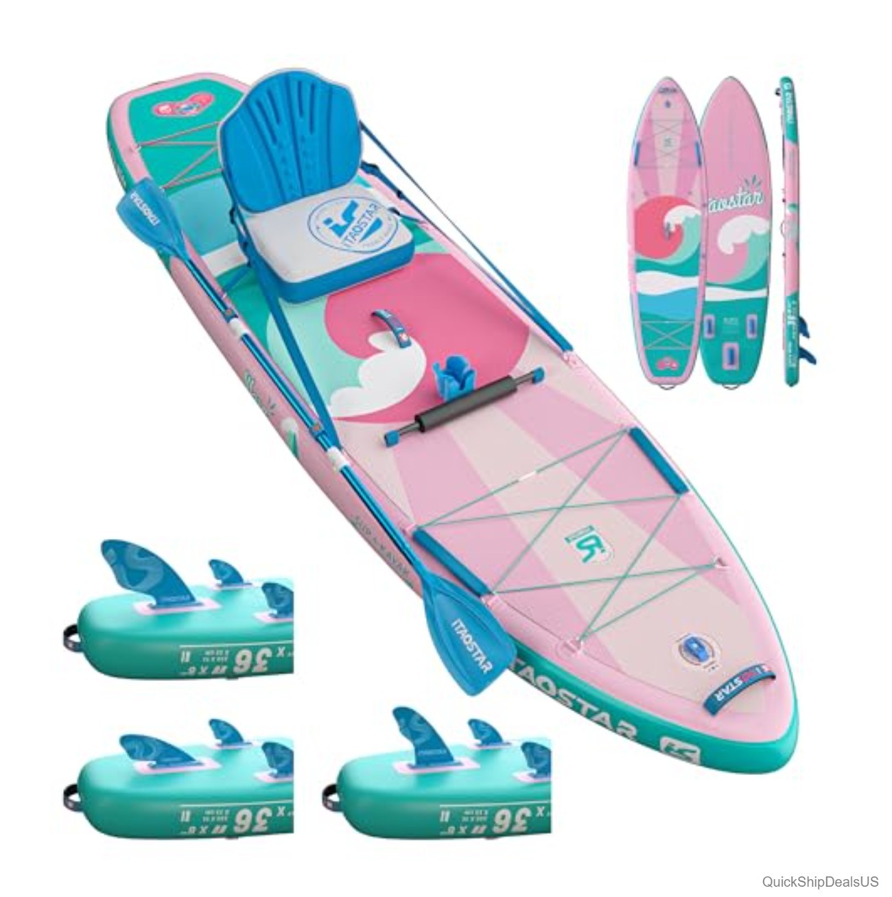 Inflatable Stand Up Paddle Board 11ft 6in 36in Wide 450lbs Kayak Seat Backpack