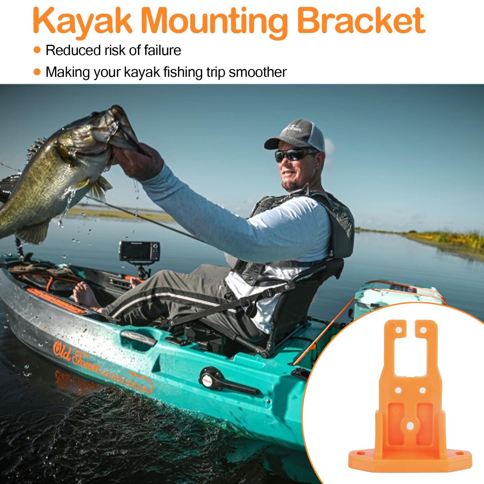 Universal Kayak Transducer Mount Bracket – Compatible with Most Kayaks, Orange