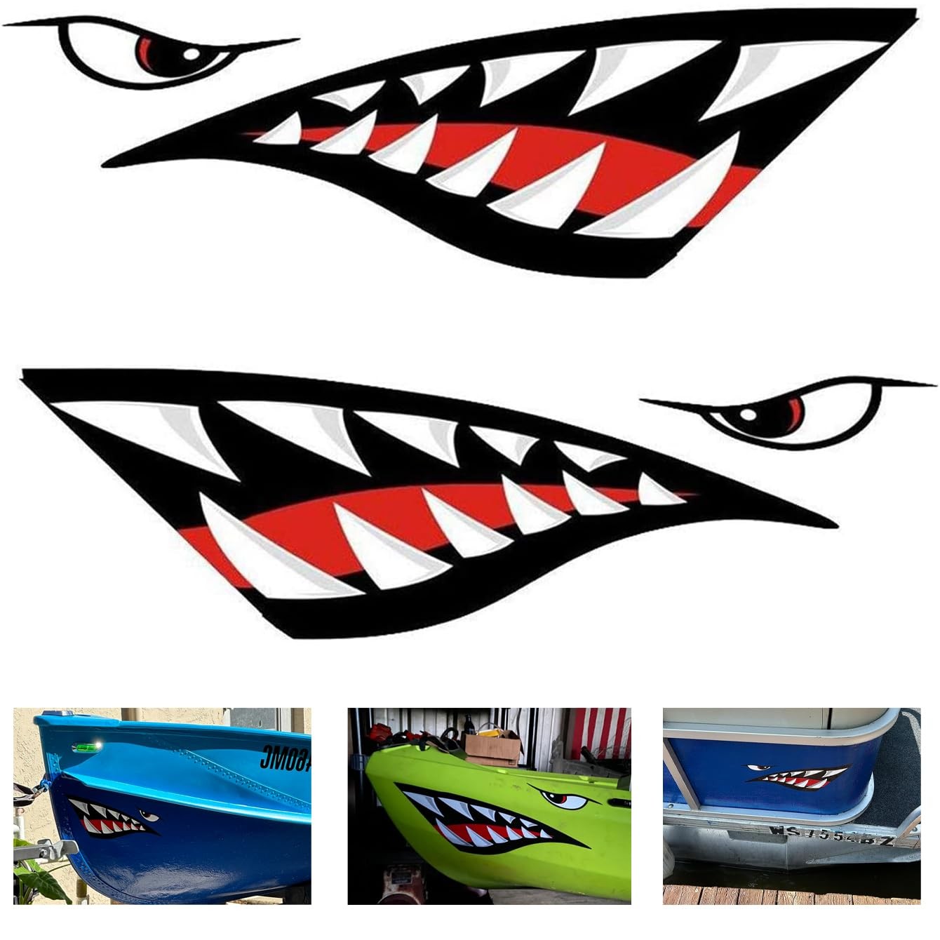 2Pcs Shark Teeth Mouth Kayak Stickers，Kayak Decals Waterproof DIY Funny Graph…