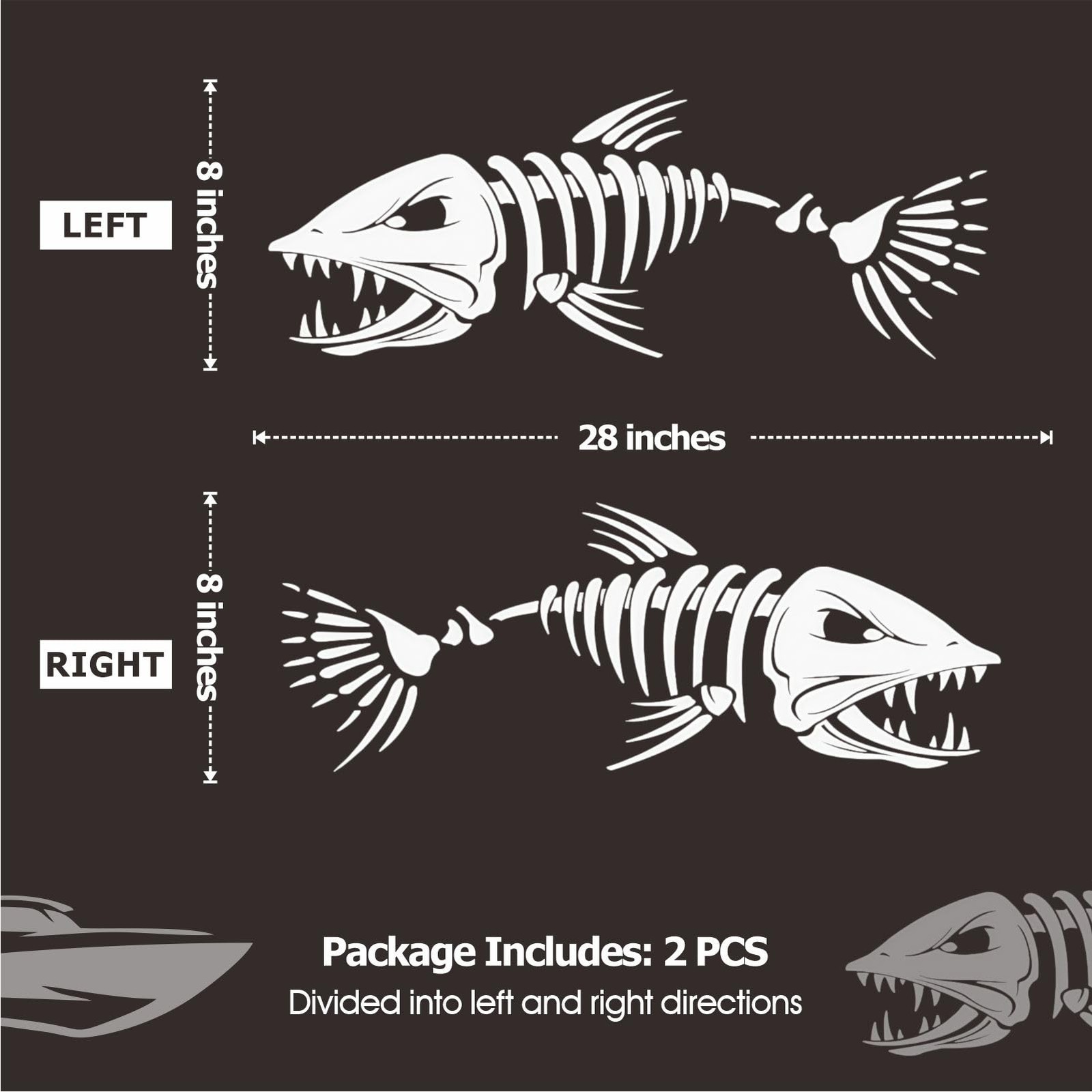 8″ W x 28″ L Large Size Boat Skeleton Fish Decals – Marine Shark Bone Decorat…