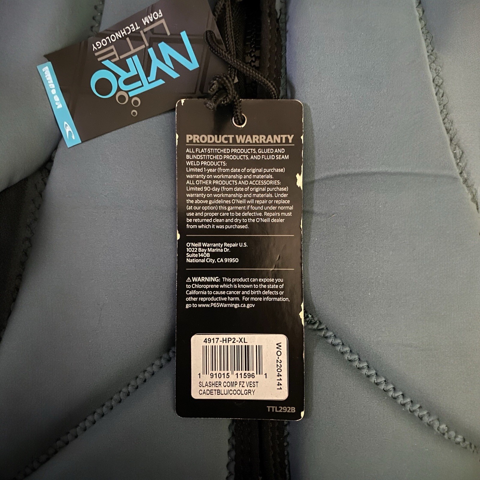 O’Neill Slasher Comp FZ Vest XL Cadet Blue Cool Gray Wakeboard Impact