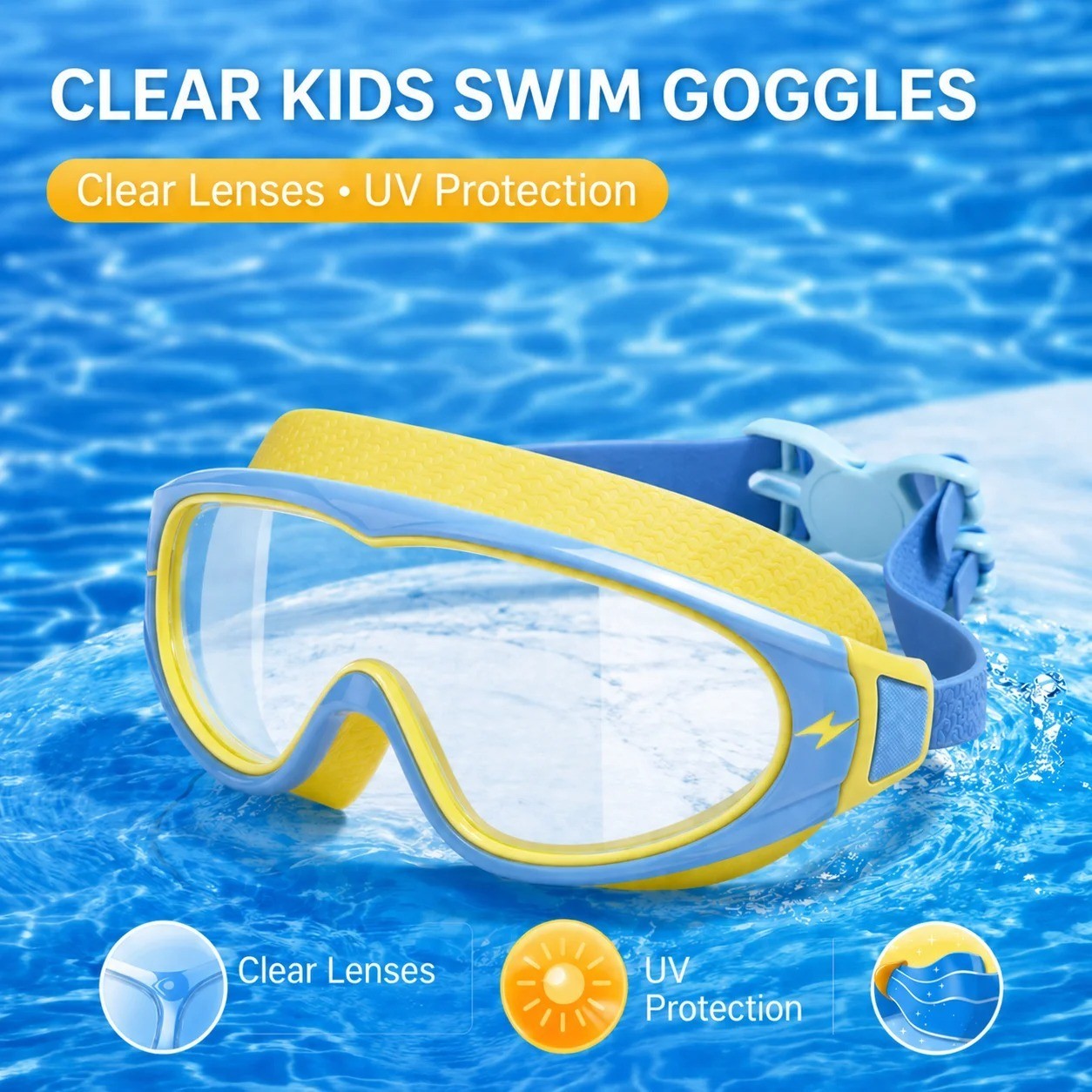 Swimming Goggles for Boys & Girls (3-15 Years) – Big Frame HD View, Anti-Fog