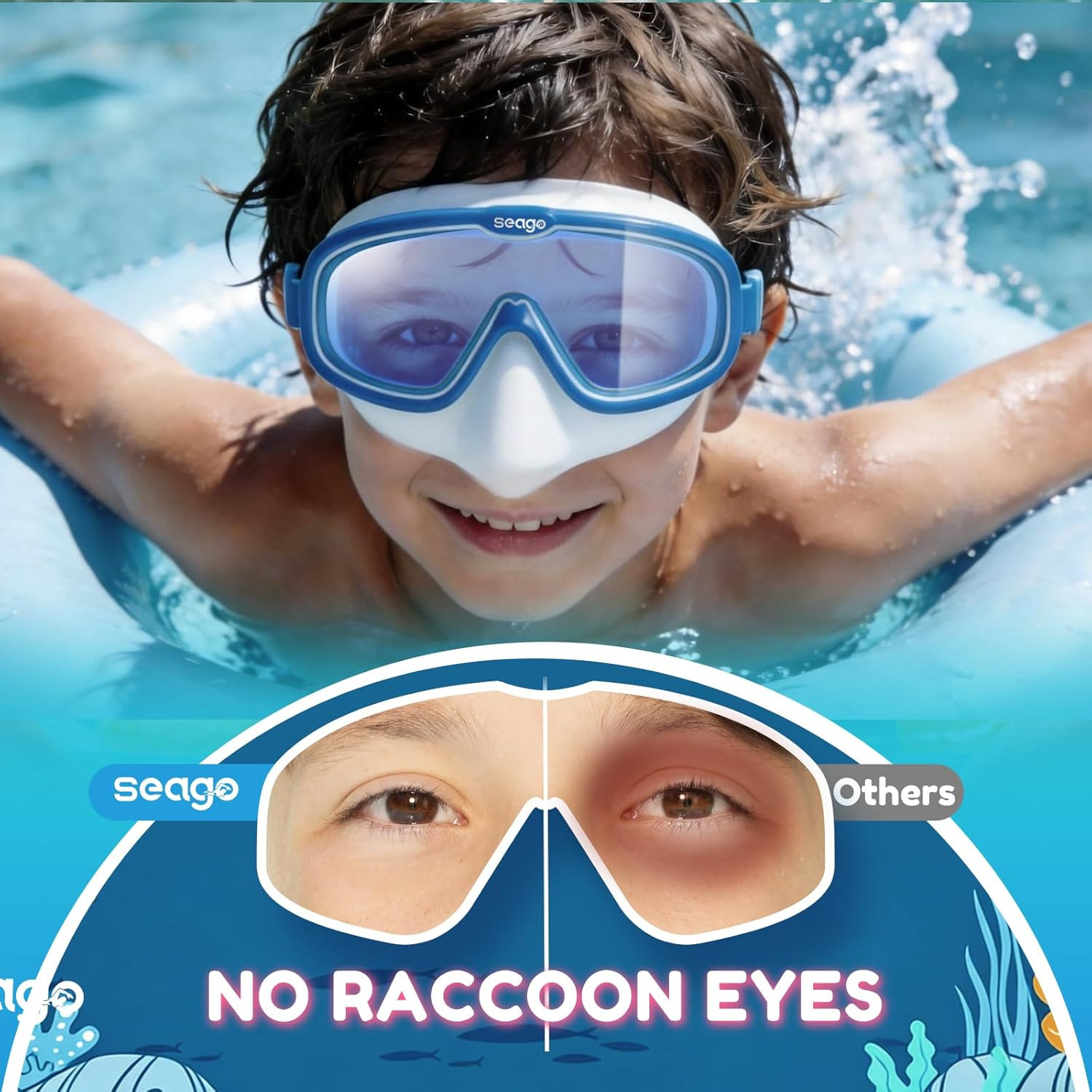 Seago Kids Swim Goggles 2 Pack for 3-12, Anti-Fog Clear View,Toddler Goggles wit
