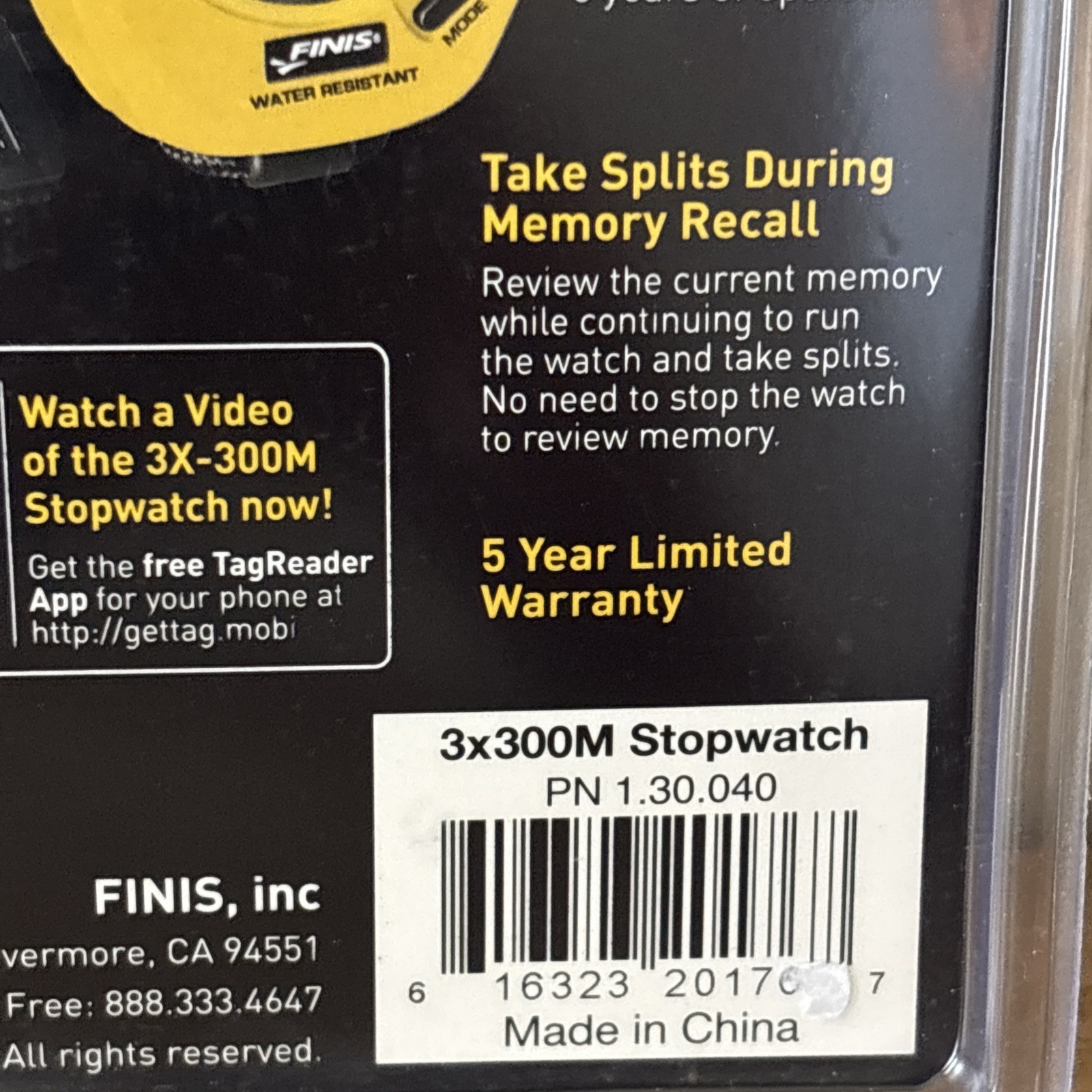 FINIS 3 x 300 Memory Stopwatch Timer Swimming Running Water Resistant NEW