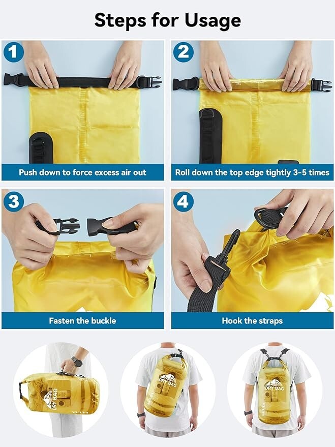 HEETA 5L Waterproof Dry Bag w/ Phone Case Lightweight for Outdoors Travel Yellow