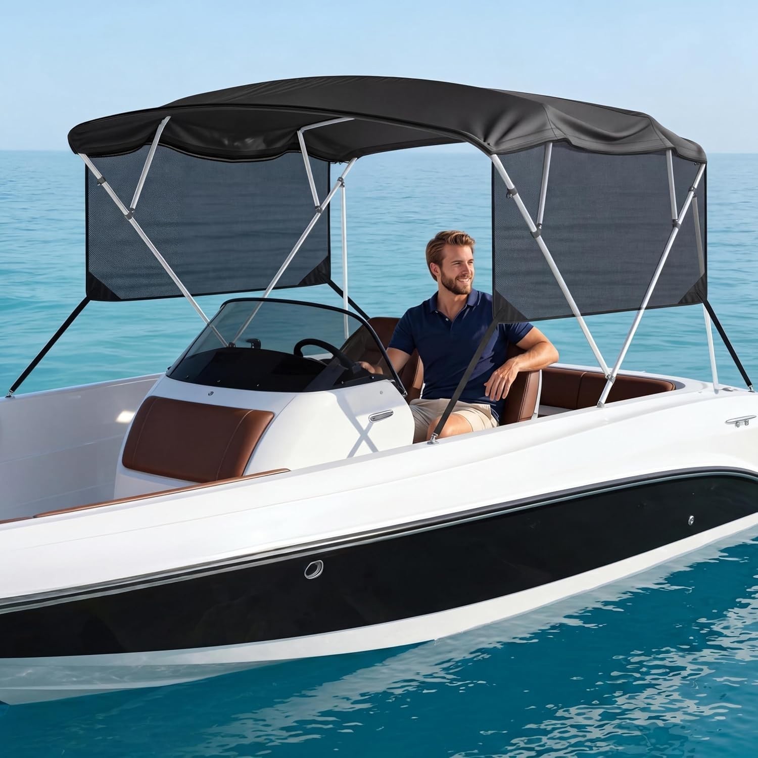 600D 4 Bow Bimini Replacement Canvas 8FT Boat Sun Shade Side Walls