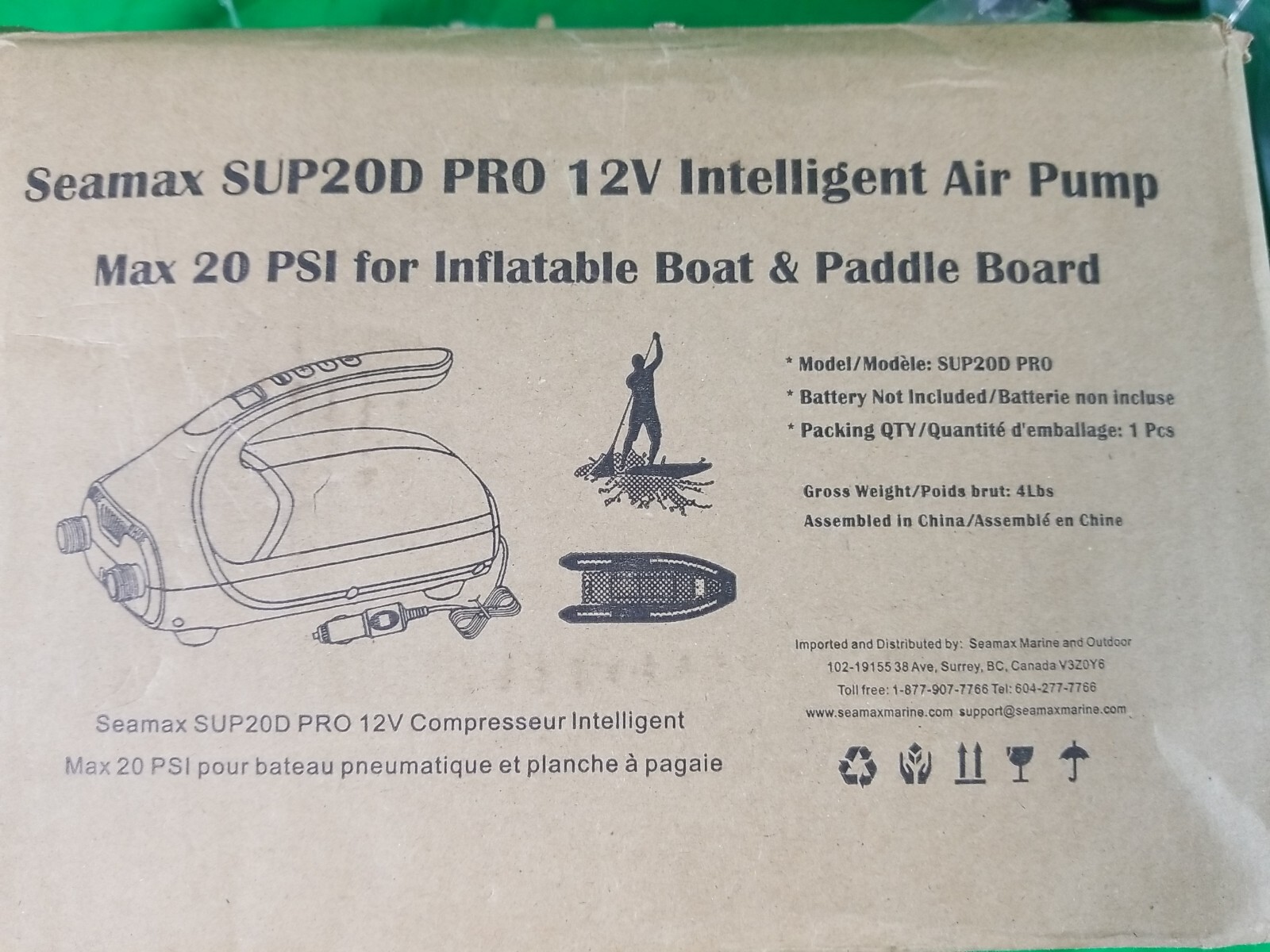Seamax SUP20S Pro 12V Intelligent Air Pump – New Open Box.