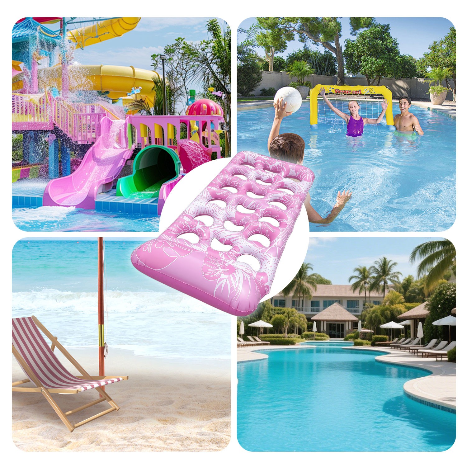 3Pcs Inflatable Pool Floats Bed Adult Floating Lounge Chairs Floating Hammock