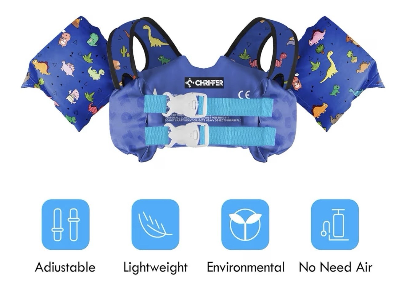 Chriffer Kids Swim Vest Life Jacket for 30-55 Pounds Dinosaur Floaties