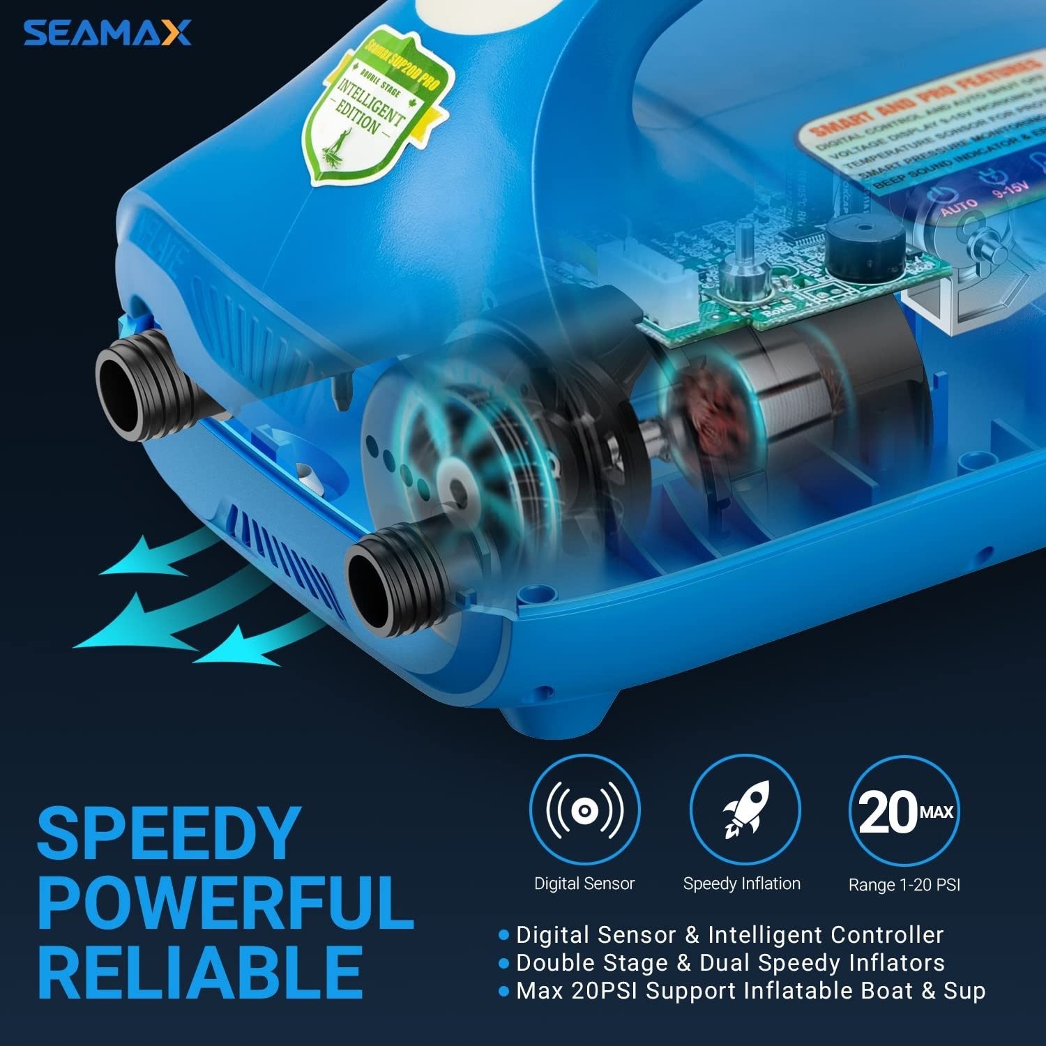 Seamax SUP Electric Air Pump for Inflatable Paddle Board, Max 20 PSI, Additio…