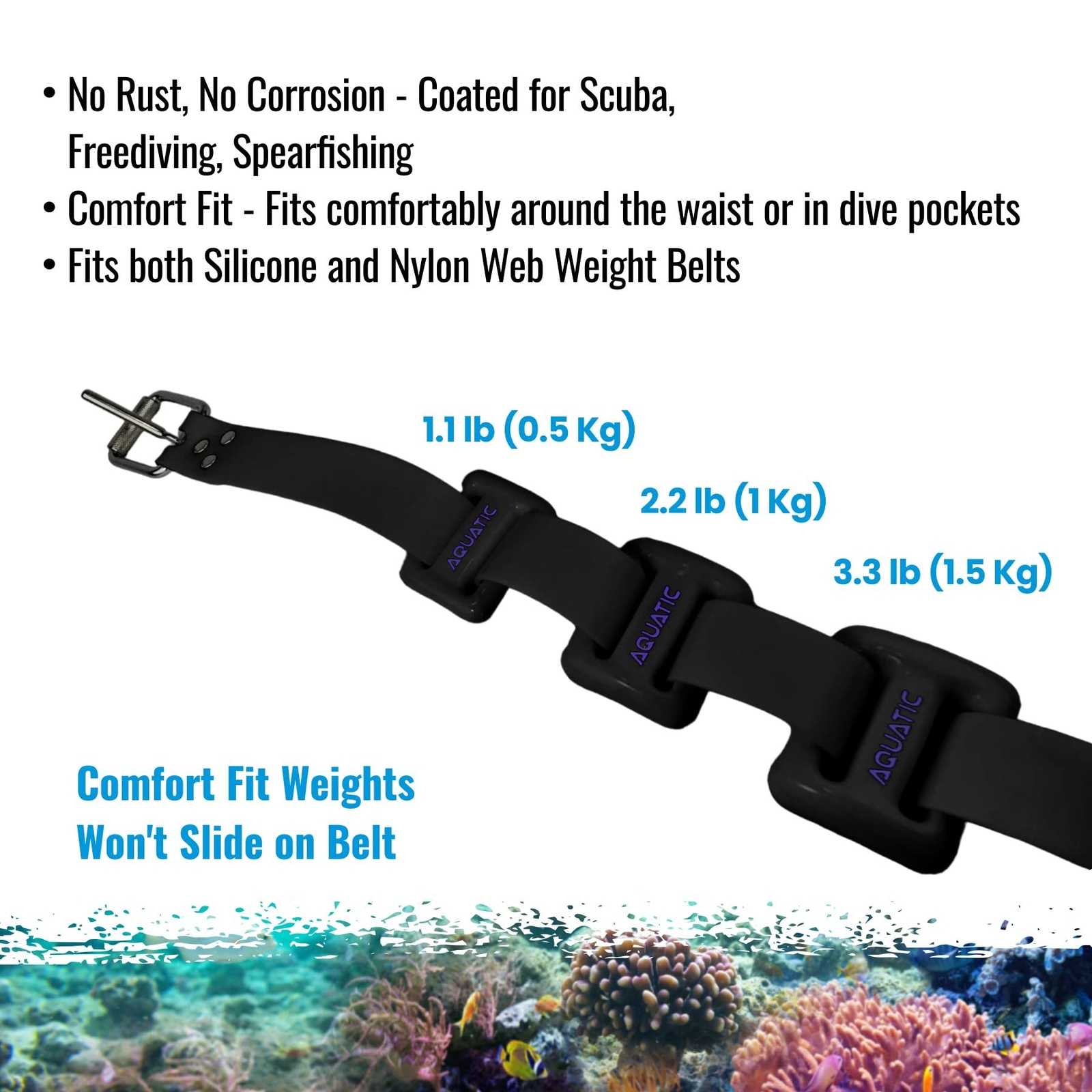 AQUATIC – Dive Weights – 1.1lb or 2.2lb or 3.3lb 0.5Kg or 1Kg or 1.5Kg – Coat…