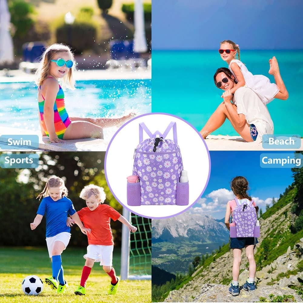 Lightweight Waterproof Swim Bags for Kids – Drawstring Backpack with Bottle