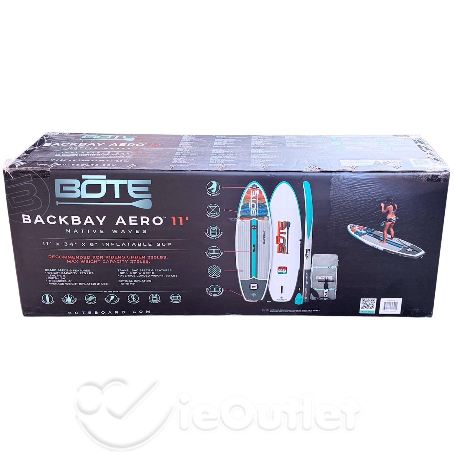 NEW BOTE Backbay Aero Inflatable 11′ SUP Stand Up Paddleboard w/ Paddle & Leash
