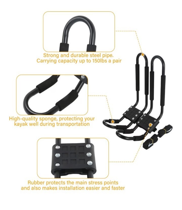 Kayak Roof Rack 2 Pairs J-Bar Carrier Holder for Canoe, SUV, Cars, T…