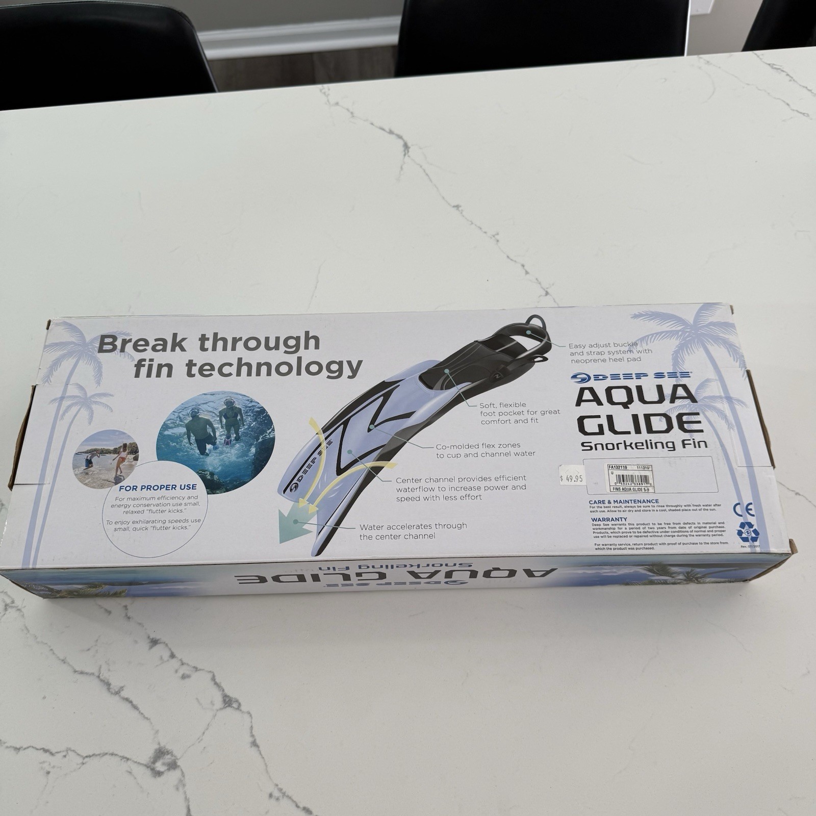 Deep Sea Aquaglide Snorkeling Fins Black S/M 5-9 New In Box