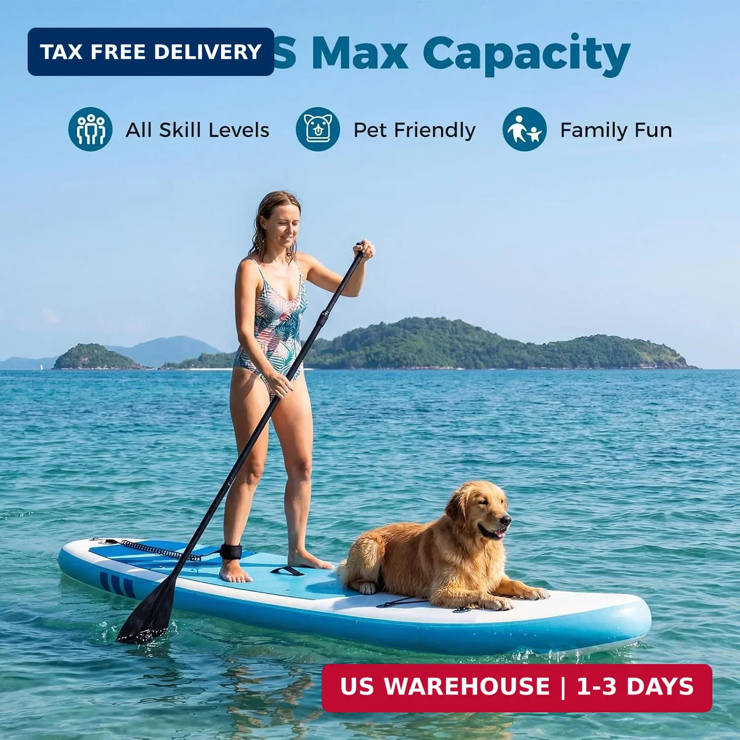 11FT Inflatable Paddle Board with SUP Accessories, Stand Up Paddle Board with Re