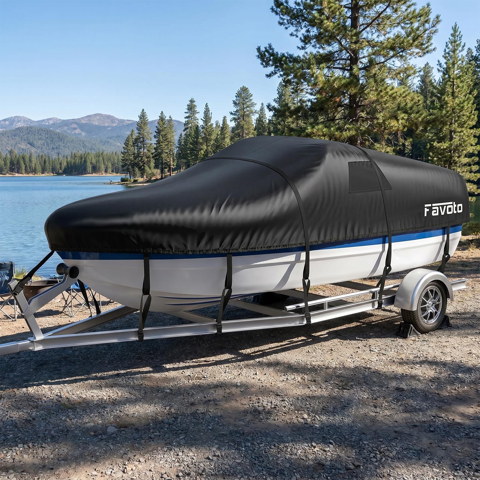 Favoto Heavy Duty Trailerable Fits 20″-22″ Length, 100″ Beam Width, Black