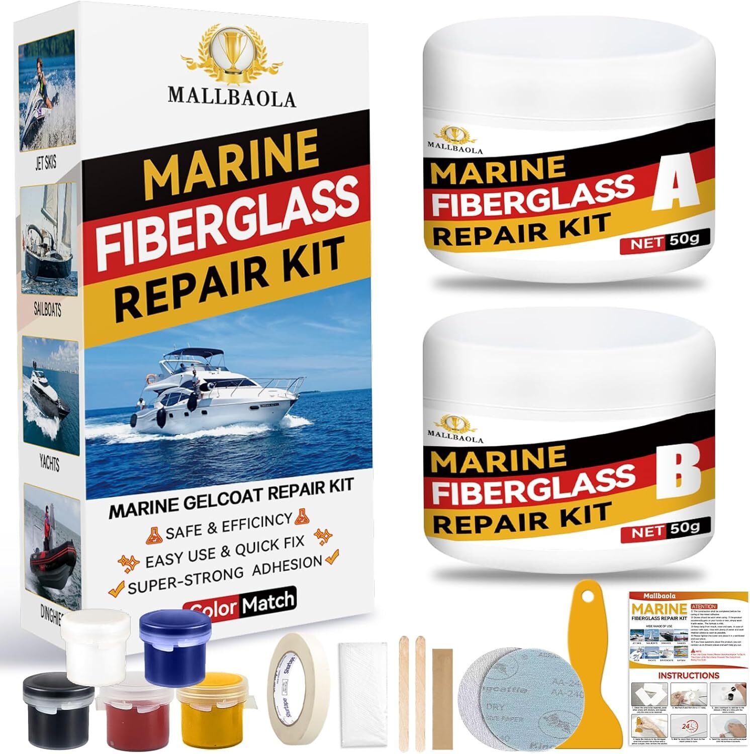 Marine Fiberglass Repair Kit for Boats, Gel Coat Boats,…