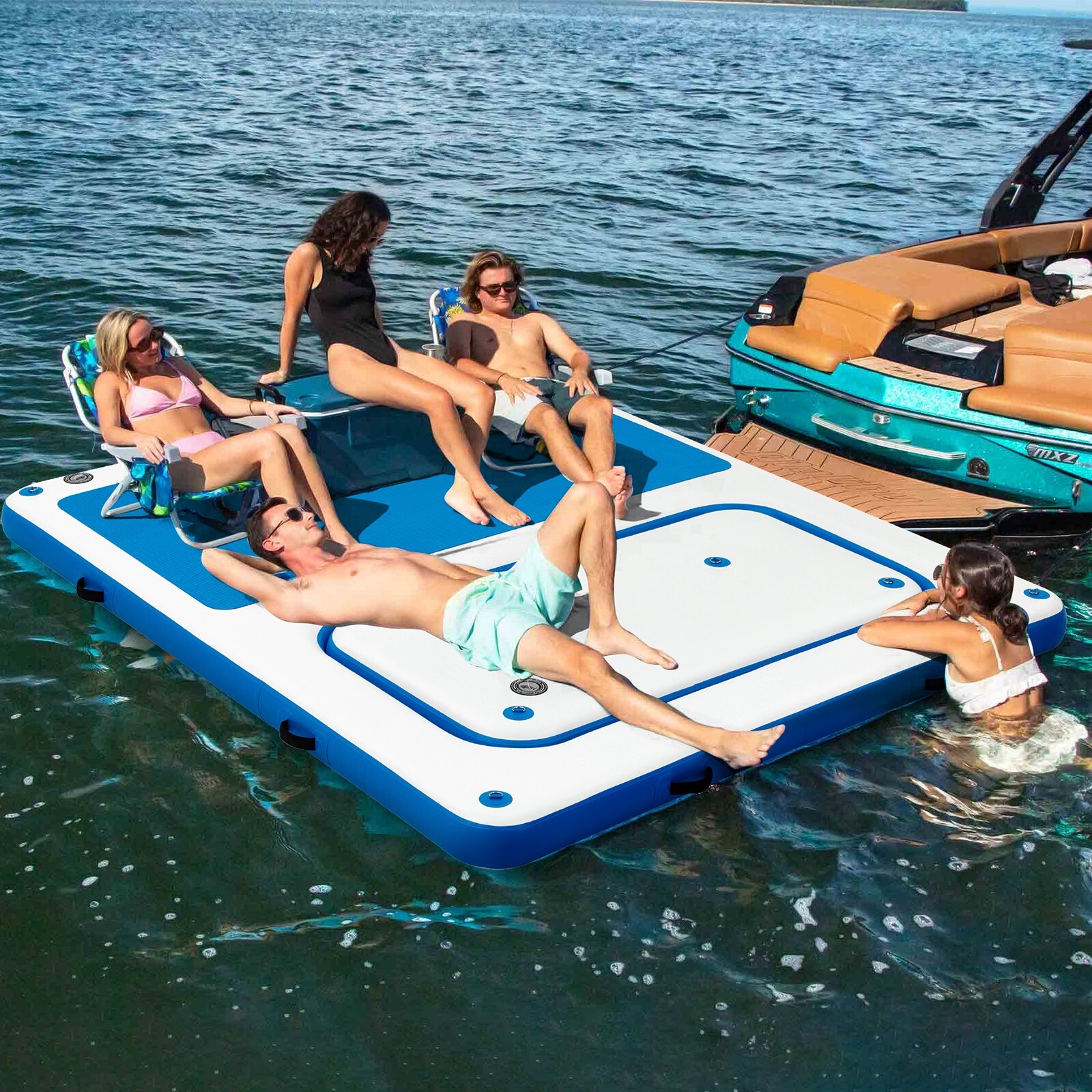 10’x8′ Inflatable Dock: Electric Pump for 1-Min Inflate/Deflate, 10-Person Fit