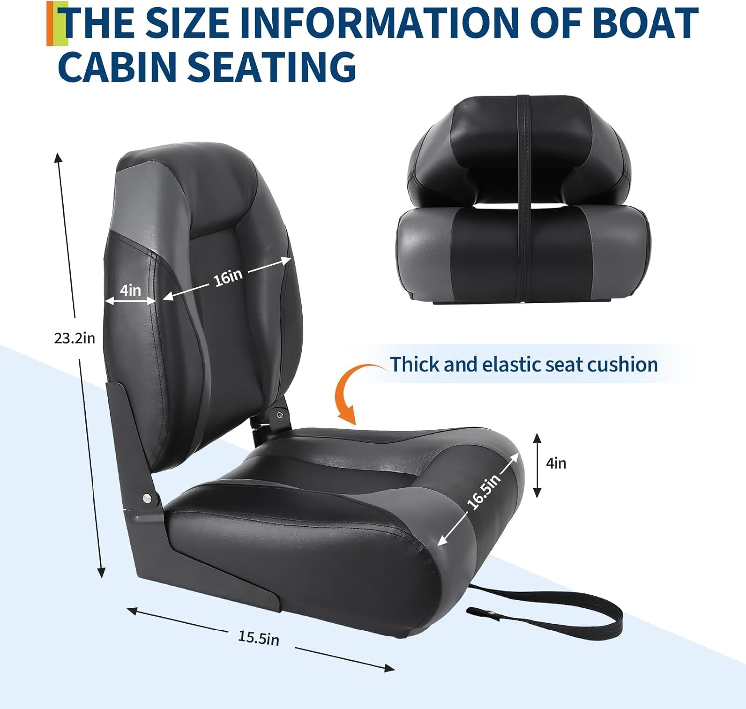 2 Pack Waterproof Folding Boat Seats, High-Back Ergonomic Captain Chairs with Th