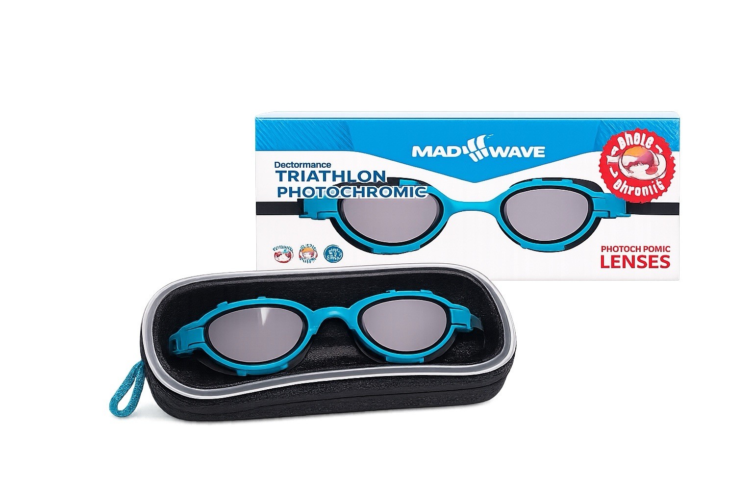 Mad Wave Triathlon Photochromic Swim Goggles w/ Case Blue/Black